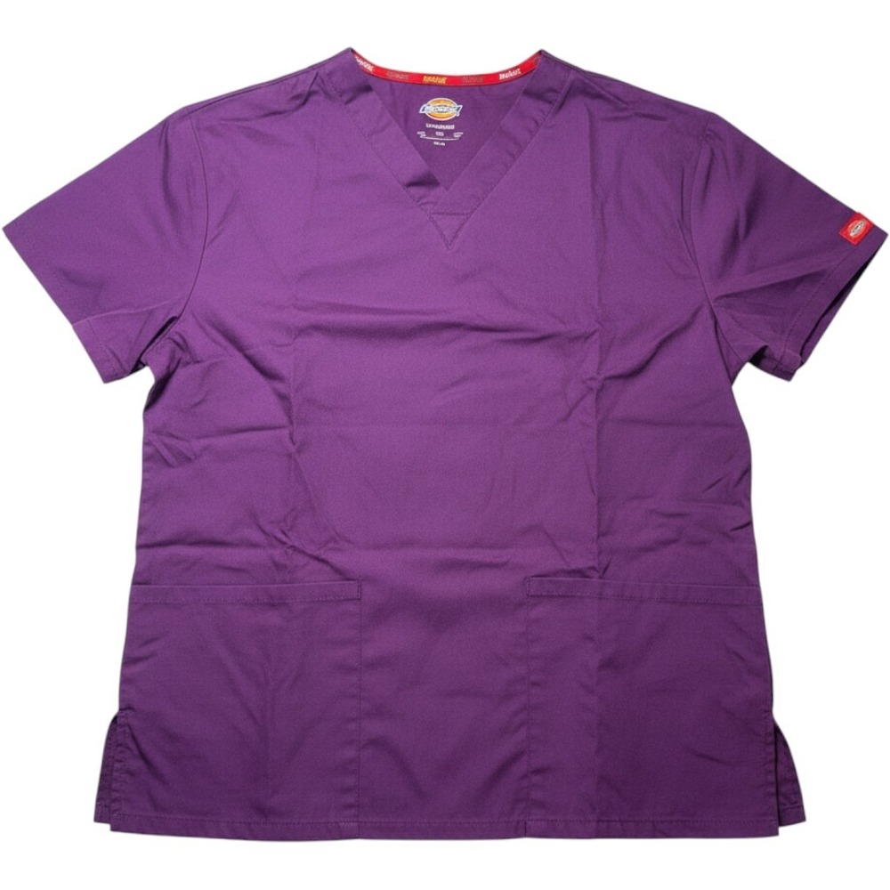 Dickies‎ Womens V-Neck Scrub Top Purple Short Sleeve 2-Pocket Medical Uniform S